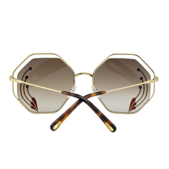 New Chloe Women Oversized Sunglasses Gold Octagon CE-132 Brown Floating Lens - Picture 5 of 9